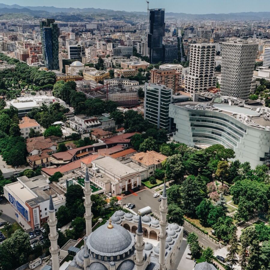 Namazgah Mosque and Tirana Skyline